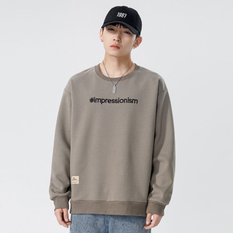 Men's letter printing round neck loose sweater